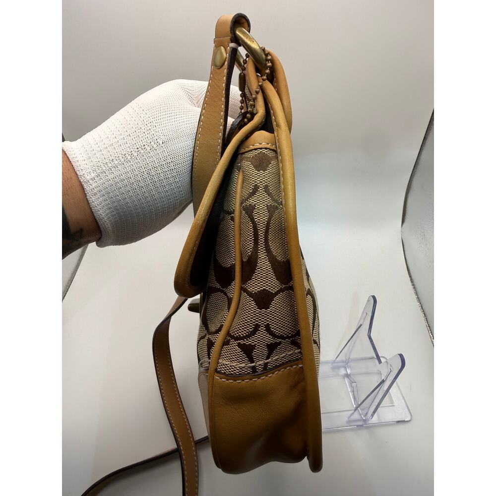 Coach Signature Canvas Shoulder Bag – Khaki/Tan | Turn-Lock Flap - Picture 6 of 9